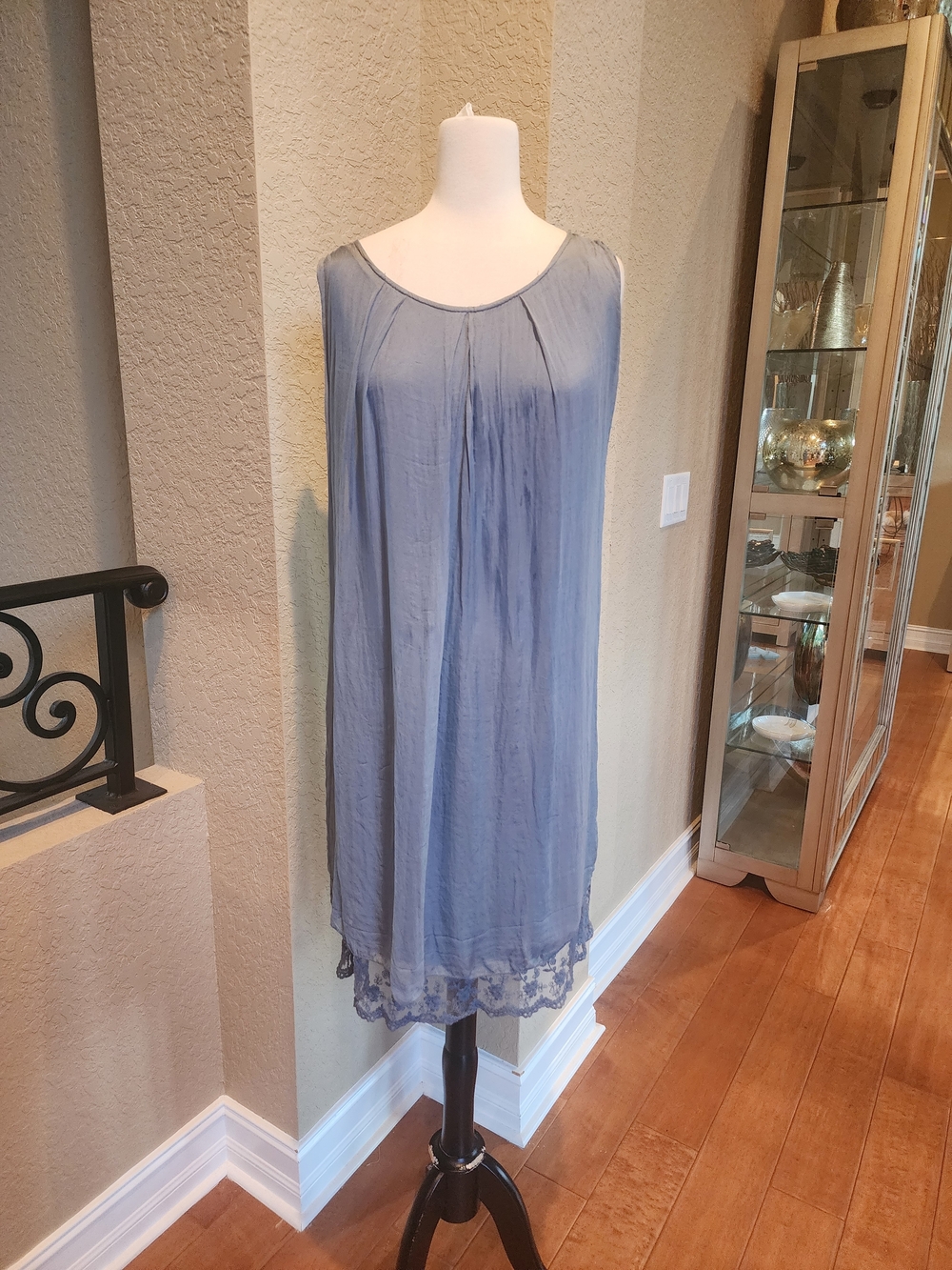 Ksubi Slate Blue Slip Dress with Lace Trim